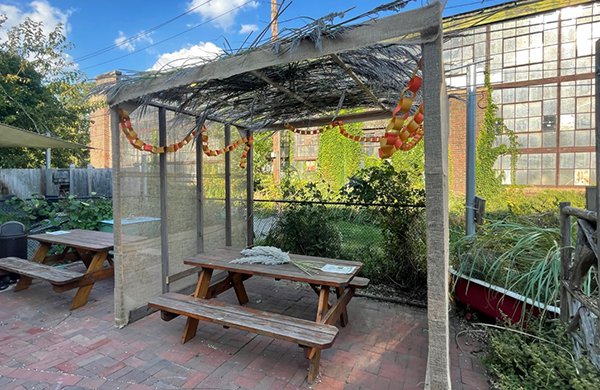 Sukkah for visitors located in LICM Our Backyard gallery