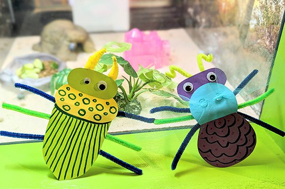 Paper bugs with pipecleaner legs, tulle wings and googly-eyes. 