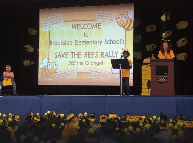 Photo of Brookside Elementary School hosting a Save the Bees Rally.